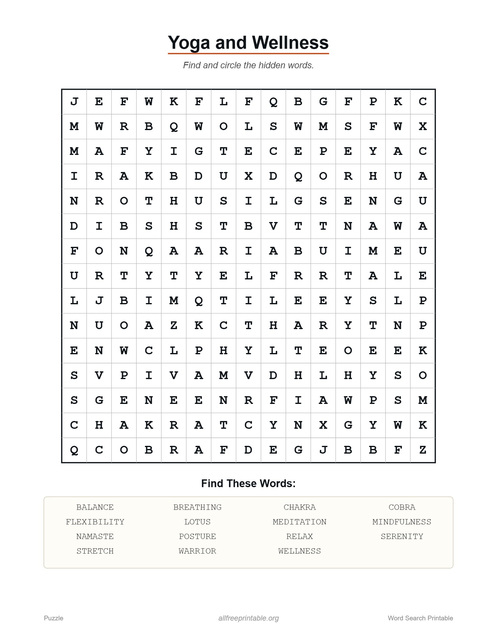 Yoga Wellness Printable - printable puzzle